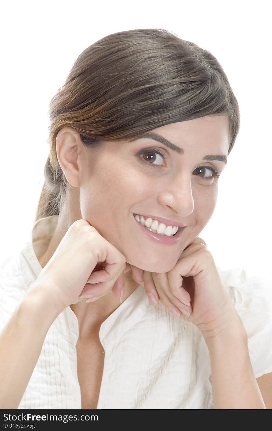 Smiling charming model on an isolated white background