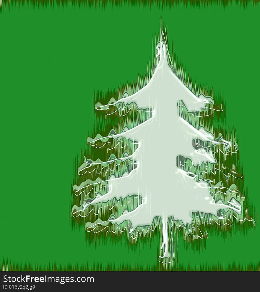 Grunge christmas tree with snow on green background