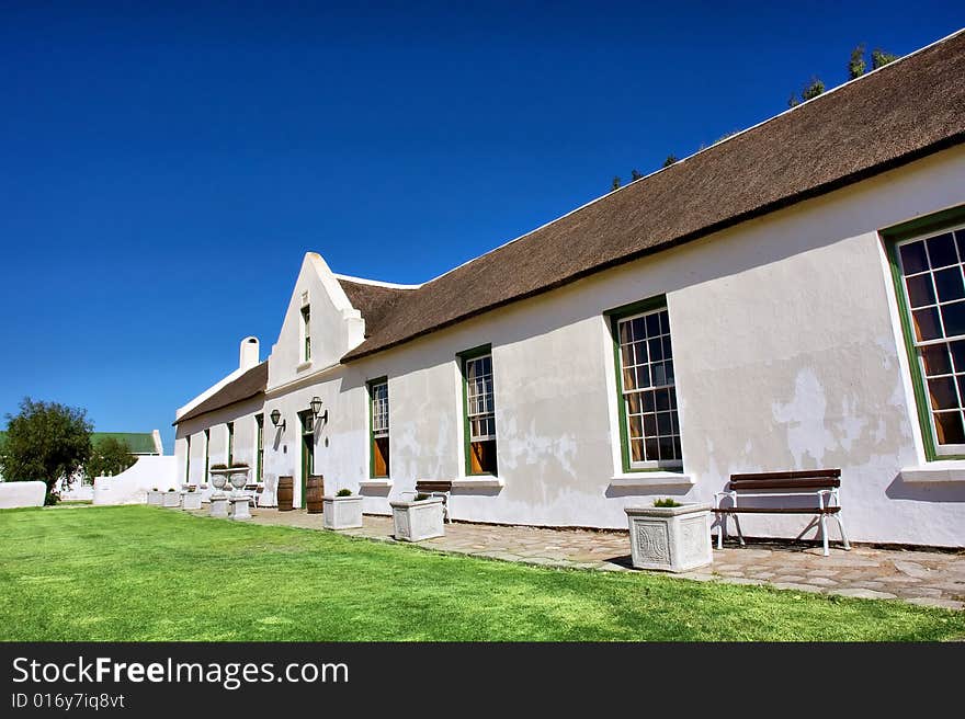 Building of a farm restaurant. Shot in West Coast Nature Reserve, near Langebaan, Western Cape; South Africa.