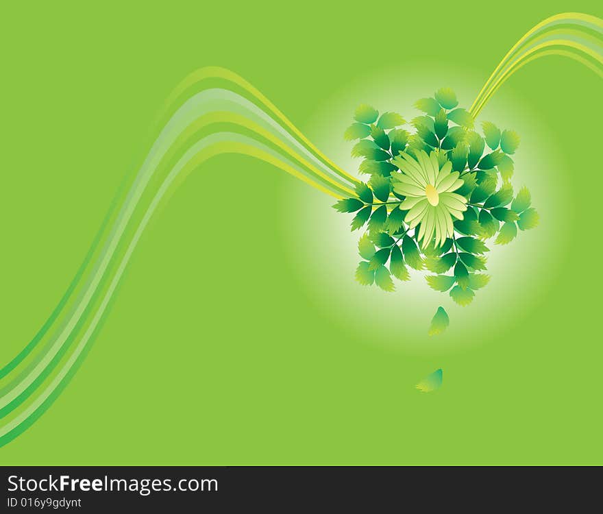 The vector illustration contains the image of green leaf and flower. The vector illustration contains the image of green leaf and flower