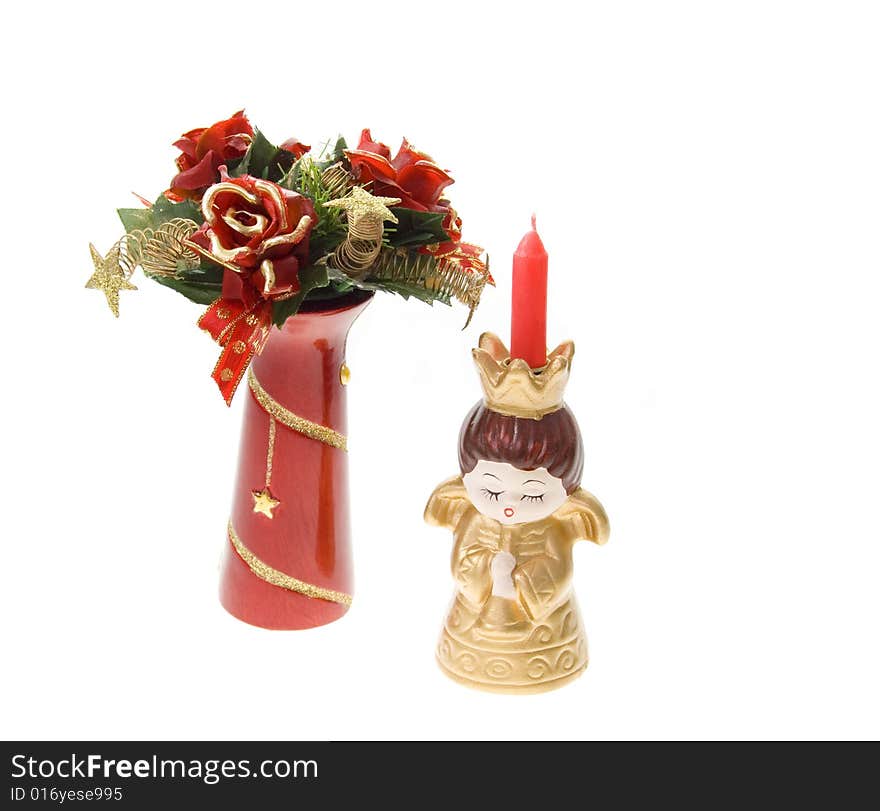 Christmas Scene With Christmas Angel And Candle