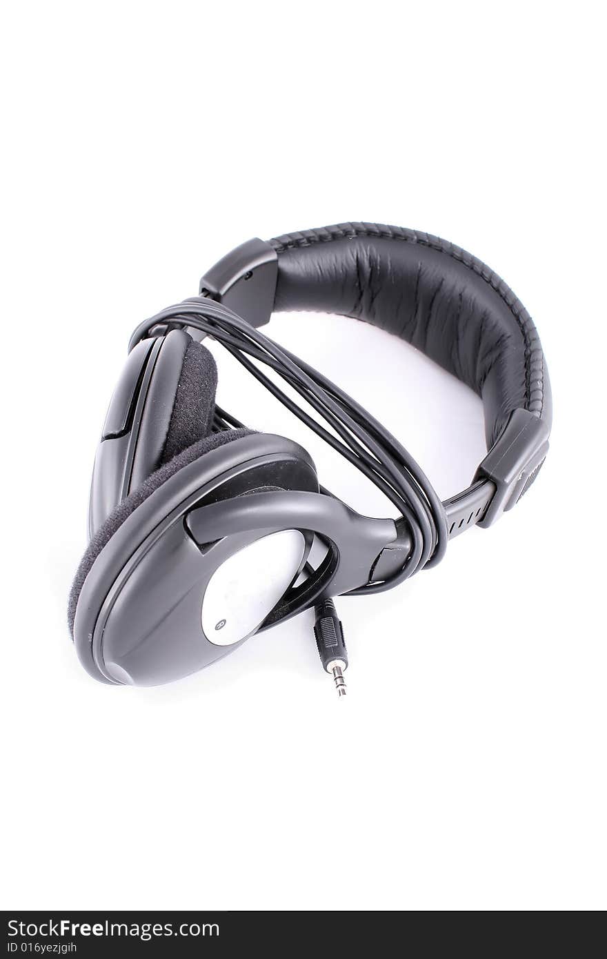 Headphones isolated black background, with cable, packshot