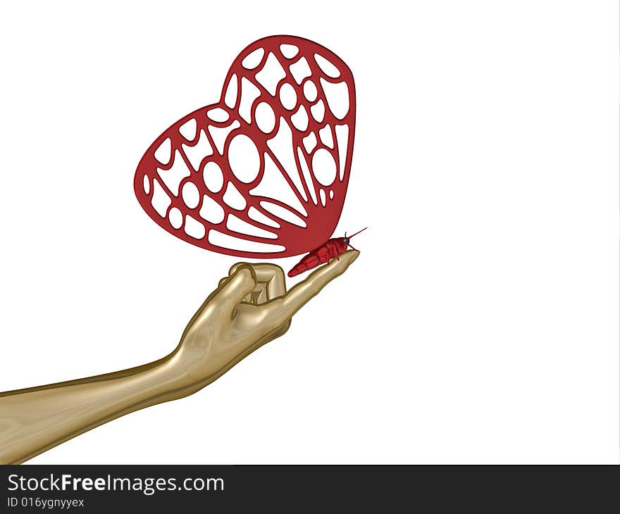 The image of the metal butterfly, 3D rendering. The image of the metal butterfly, 3D rendering