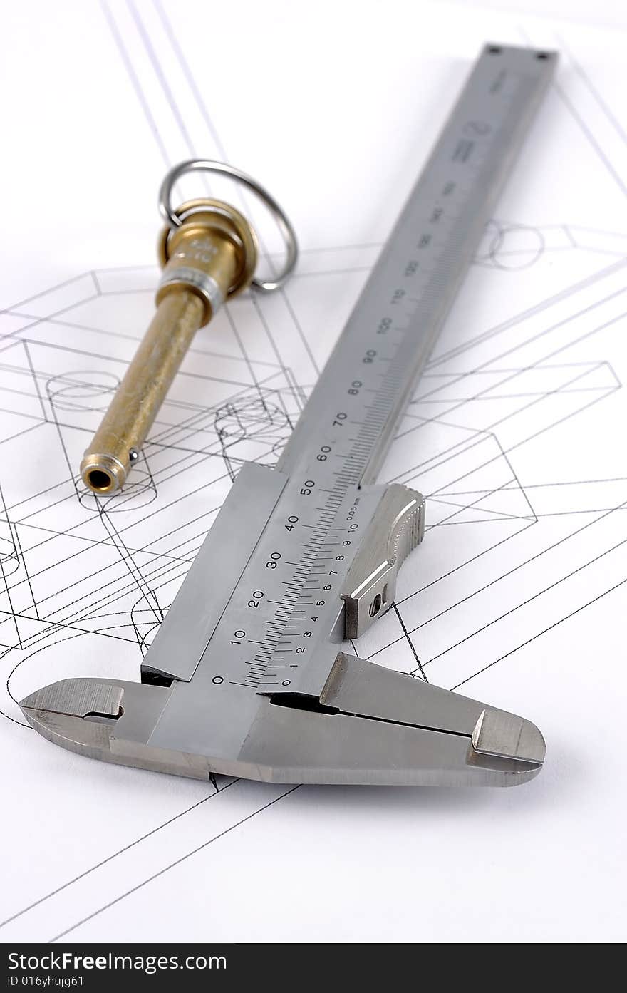 Calipers and pip-pin on a technical drawing