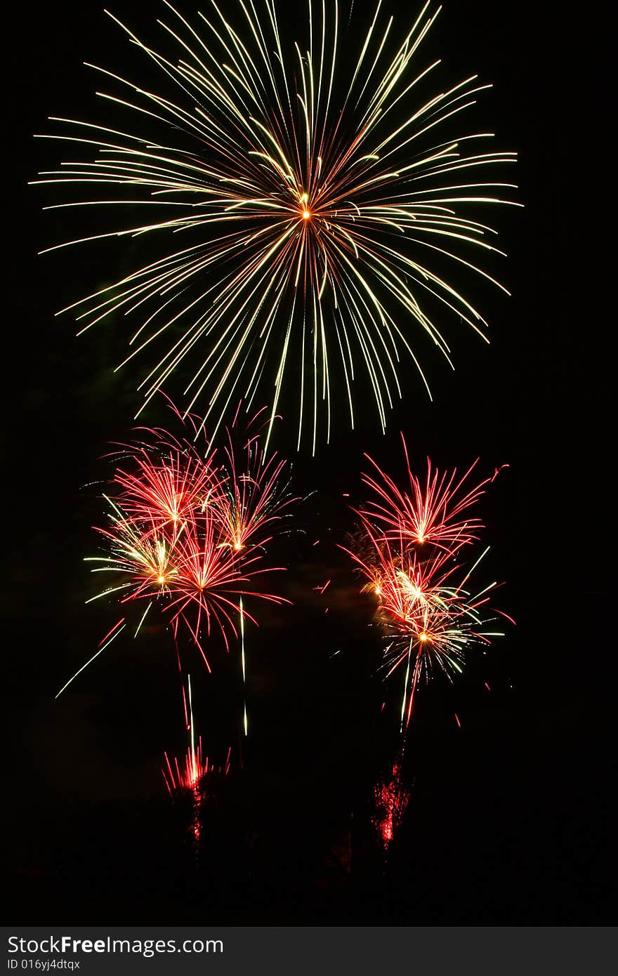 Coloured fireworks at night, explosion