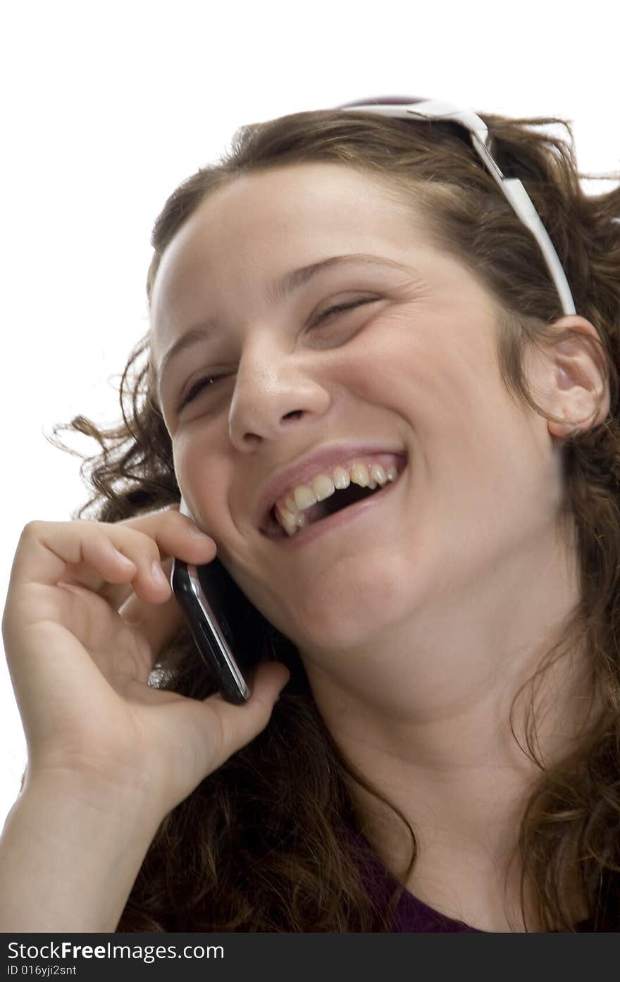 Woman busy on mobile on an isolated background