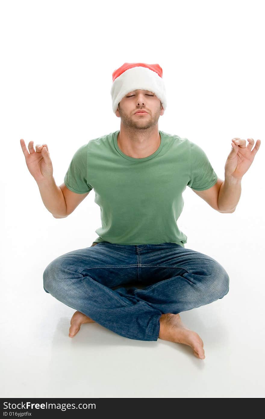 Man doing meditation on an isolated background