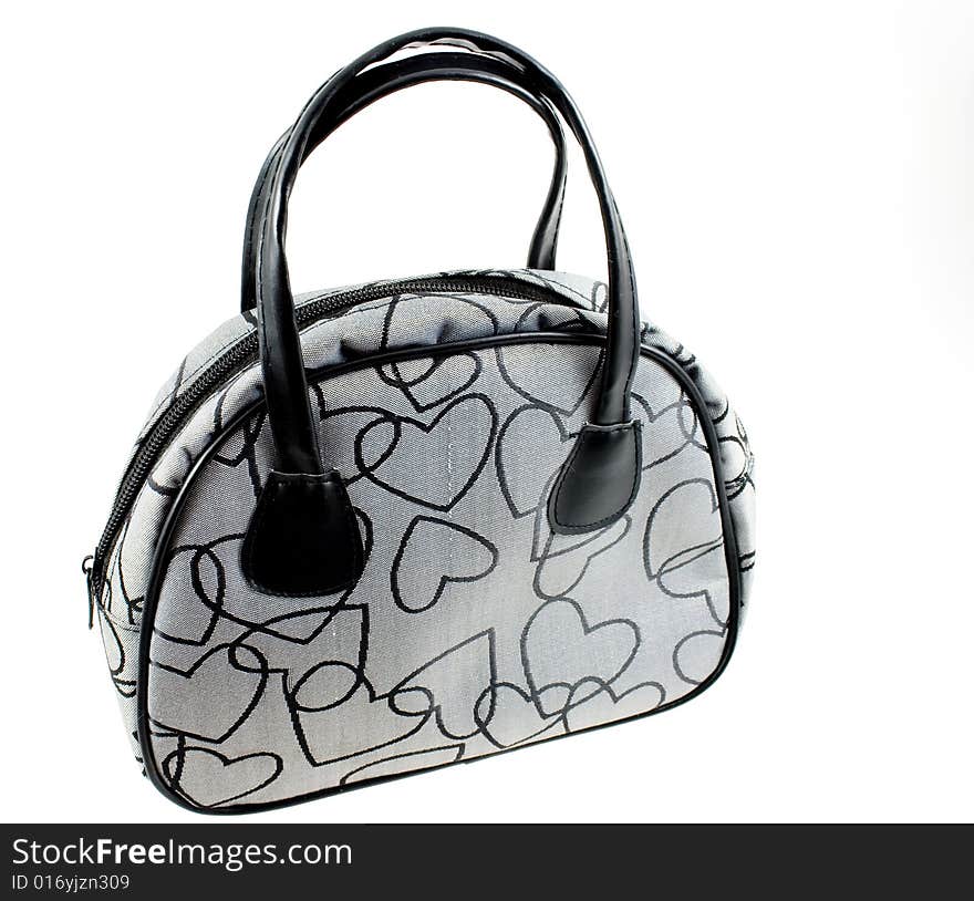 grey and black bag on white background