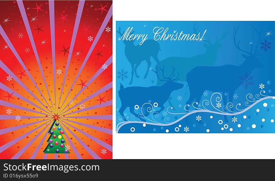 Two vector Christmas backgrounds, red and blue colours