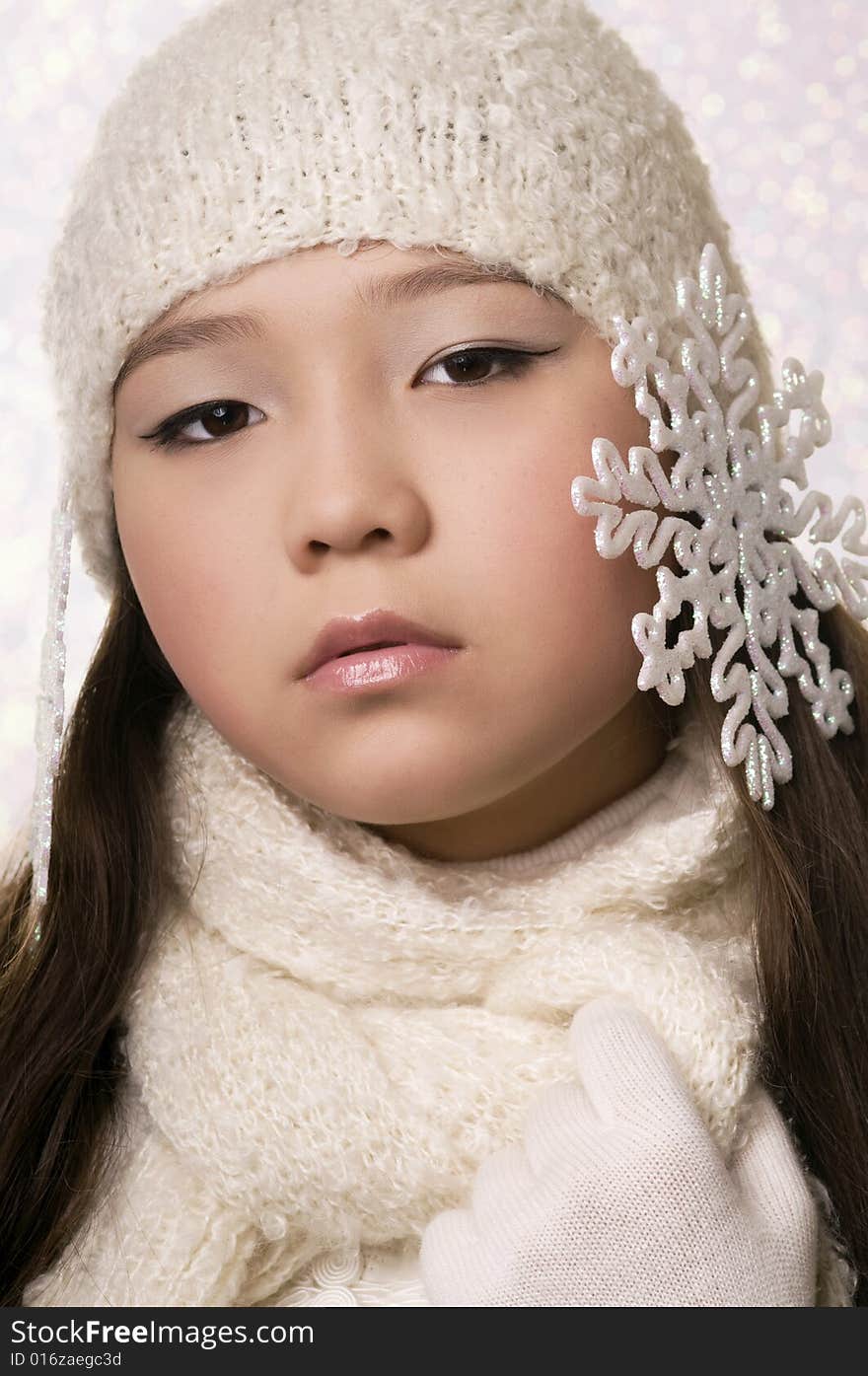 Beautiful asian girl with snowflakes. Beautiful asian girl with snowflakes