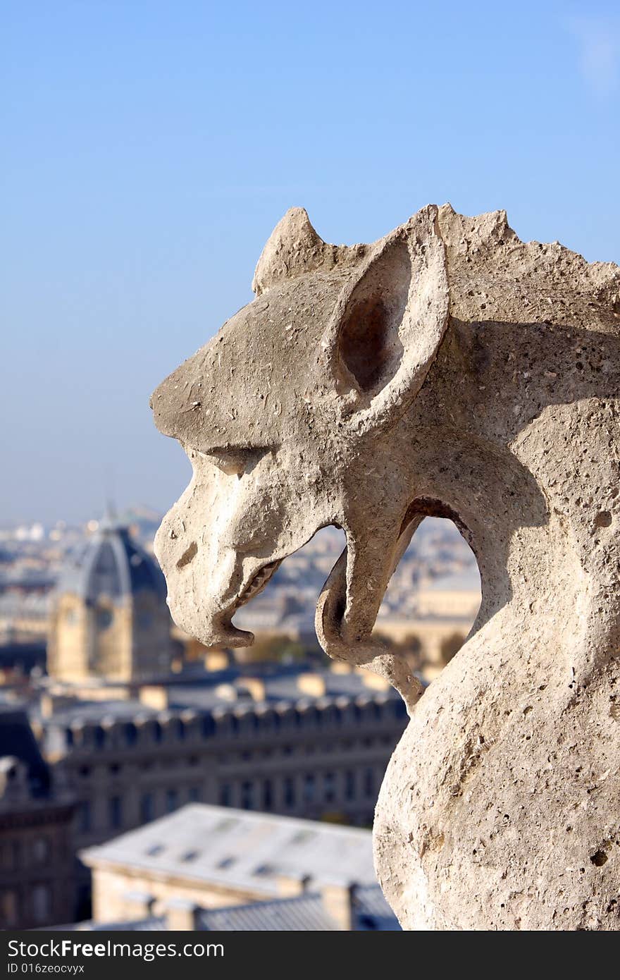 The Gargoyles of Notre Dame looking out over Paris