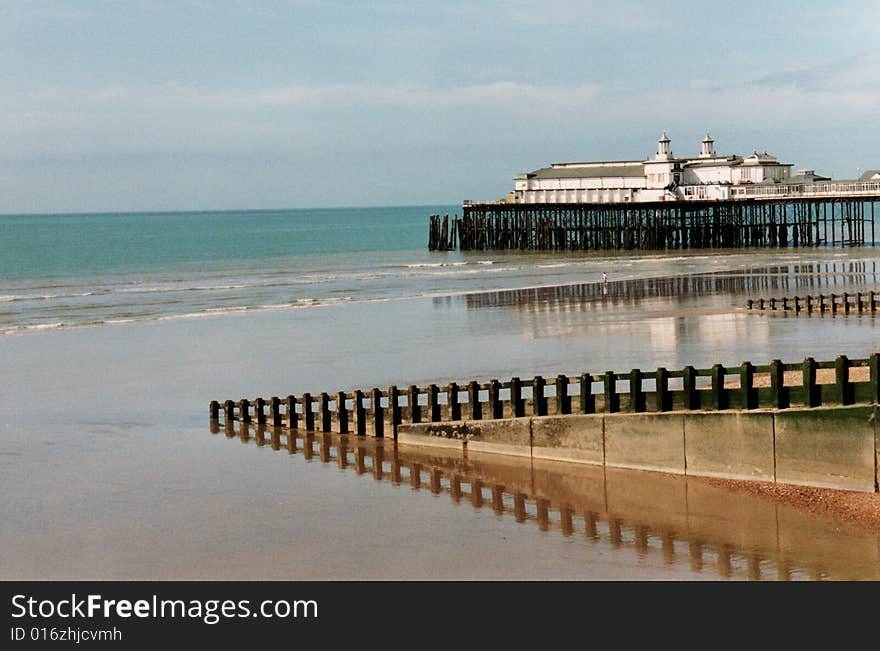 Hastings Pier on a sunny day. East Sussex. UK