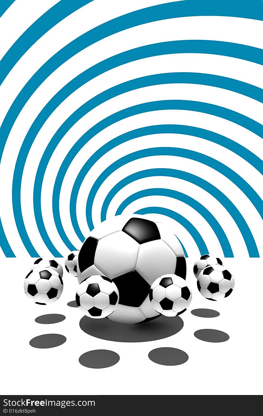 Soccer balls with retro twirl background