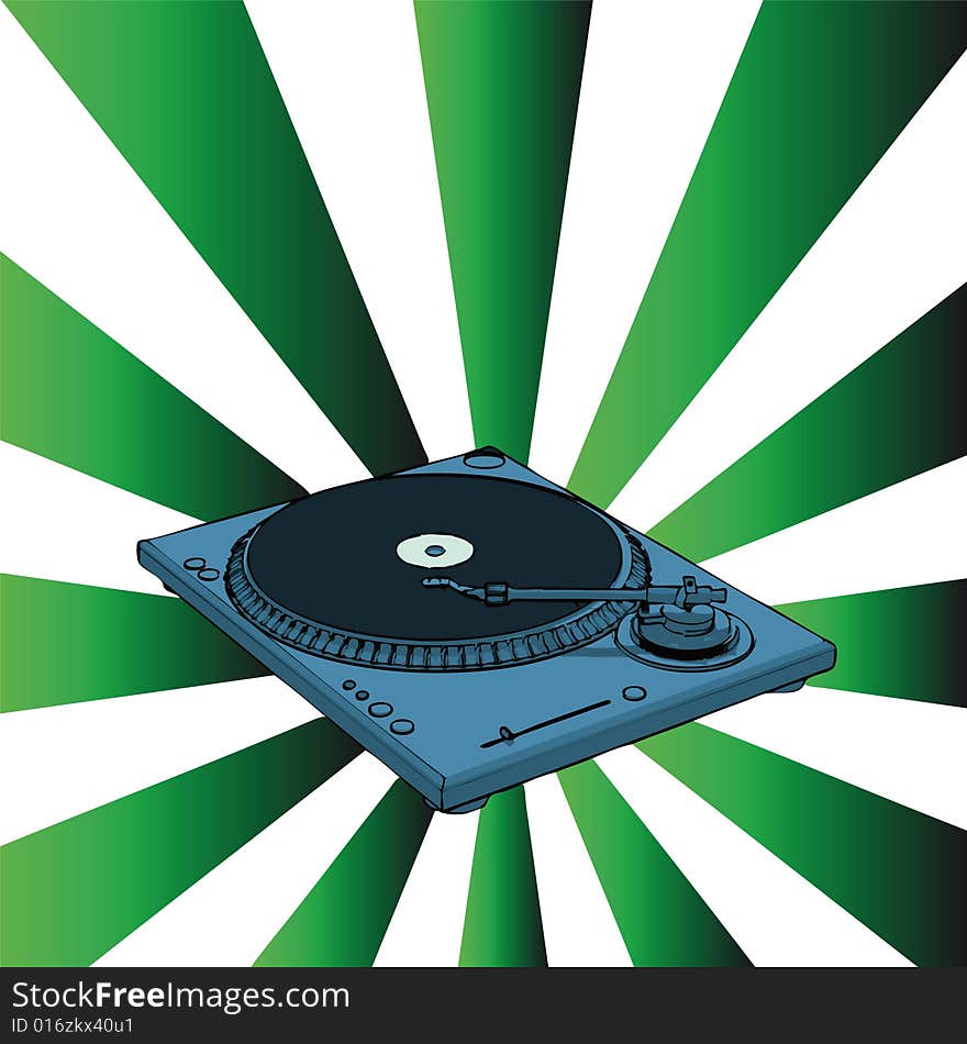 Vector turntable with retro background (with vector EPS format)