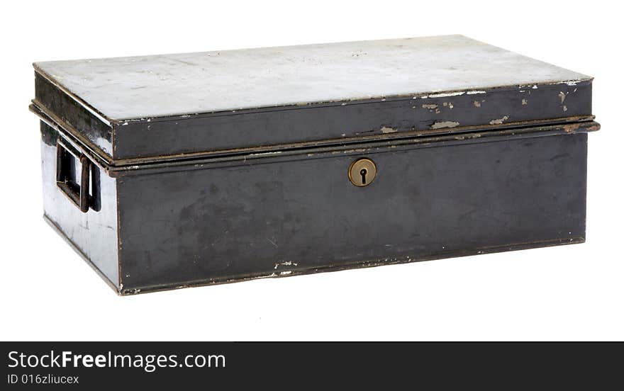 Old metal box isolated on a white background