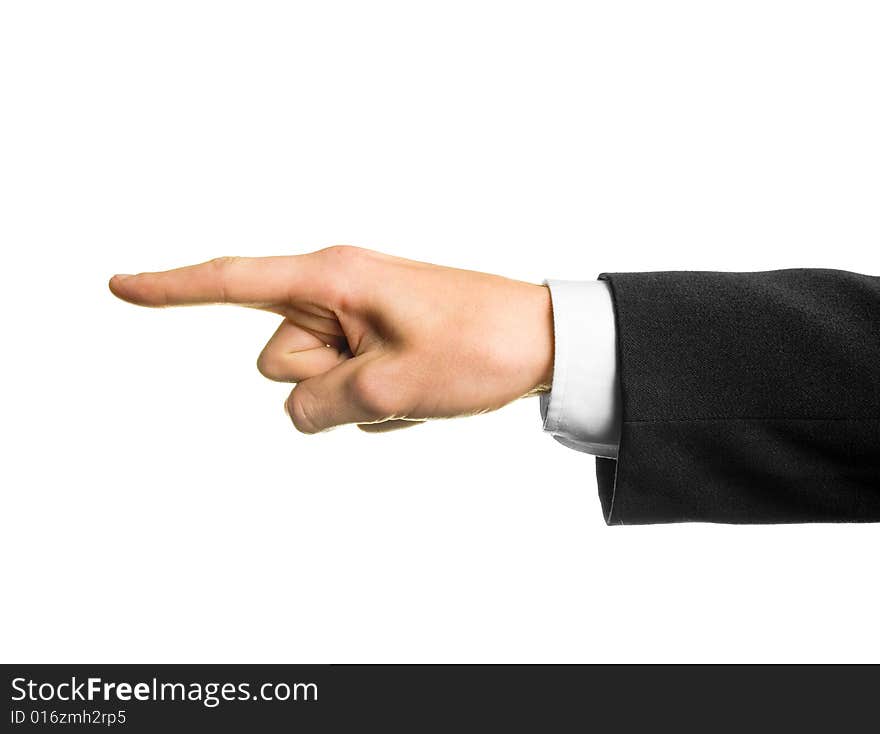 Forefinger businessmen on white background. Isolated.