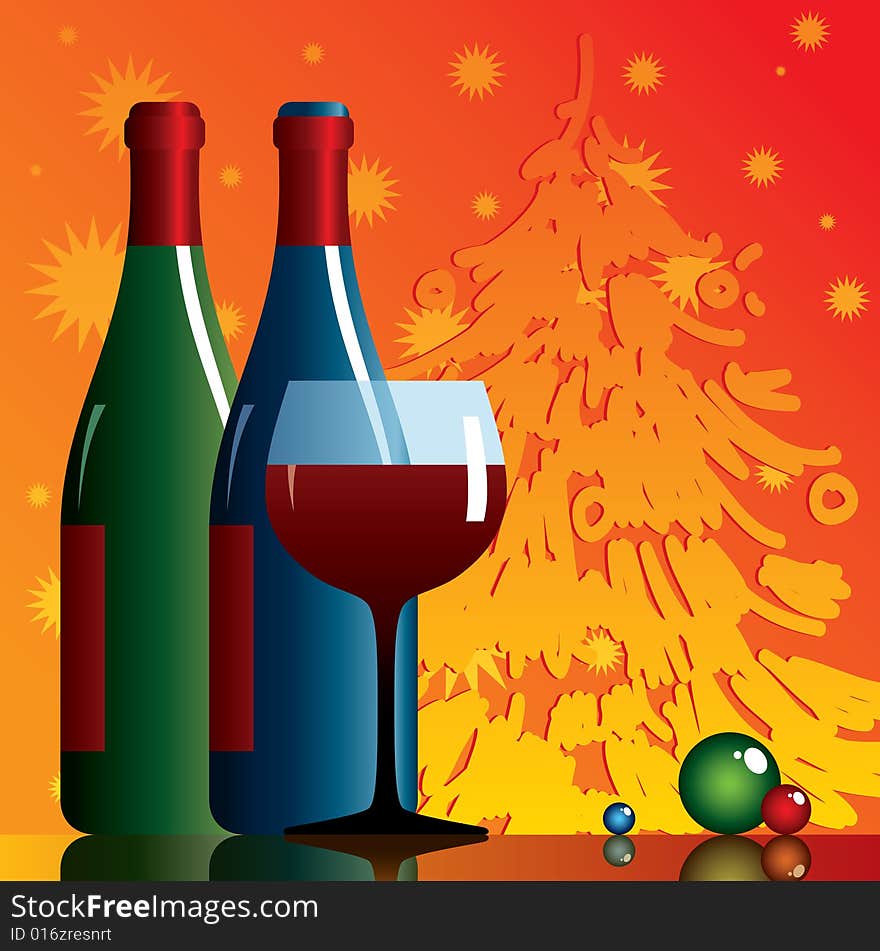 New Year background with a bottles and vineglass. New Year background with a bottles and vineglass.