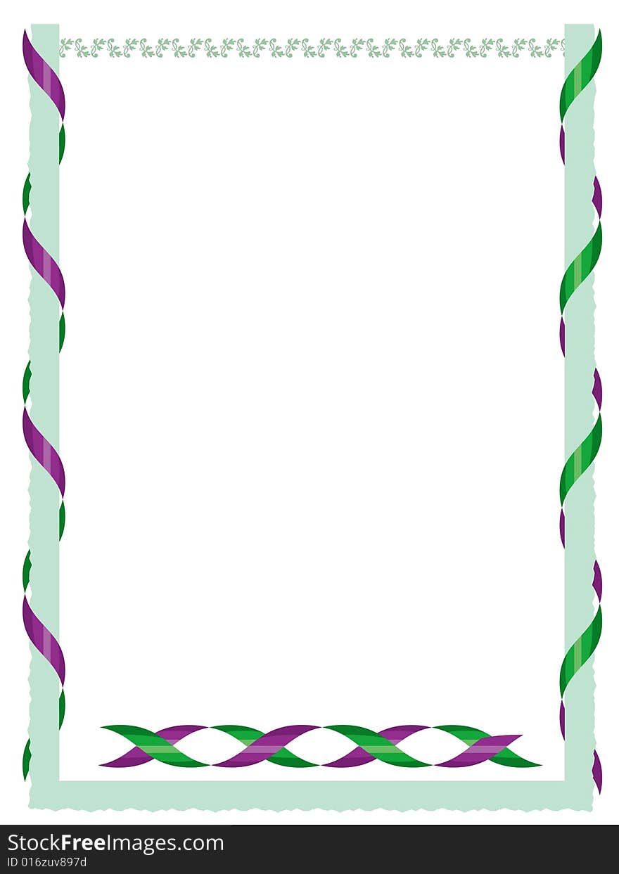 Green vector border with spirals on white background. Green vector border with spirals on white background