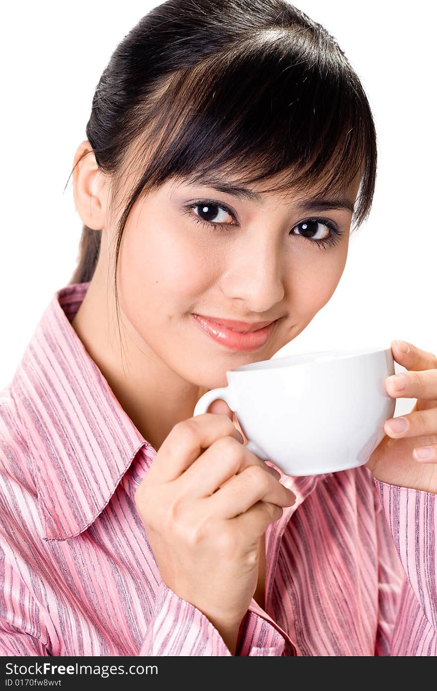 Asian woman have a coffee break