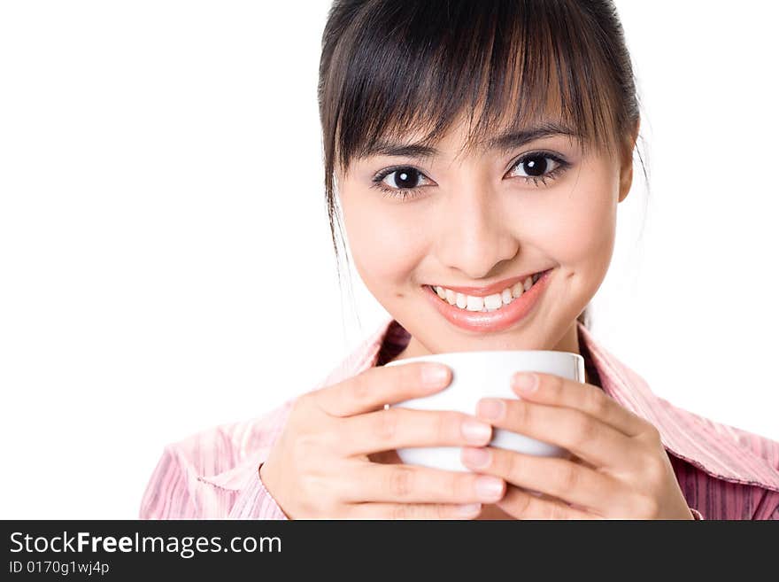 Asian businesswoman drinking a cup of coffee. Asian businesswoman drinking a cup of coffee