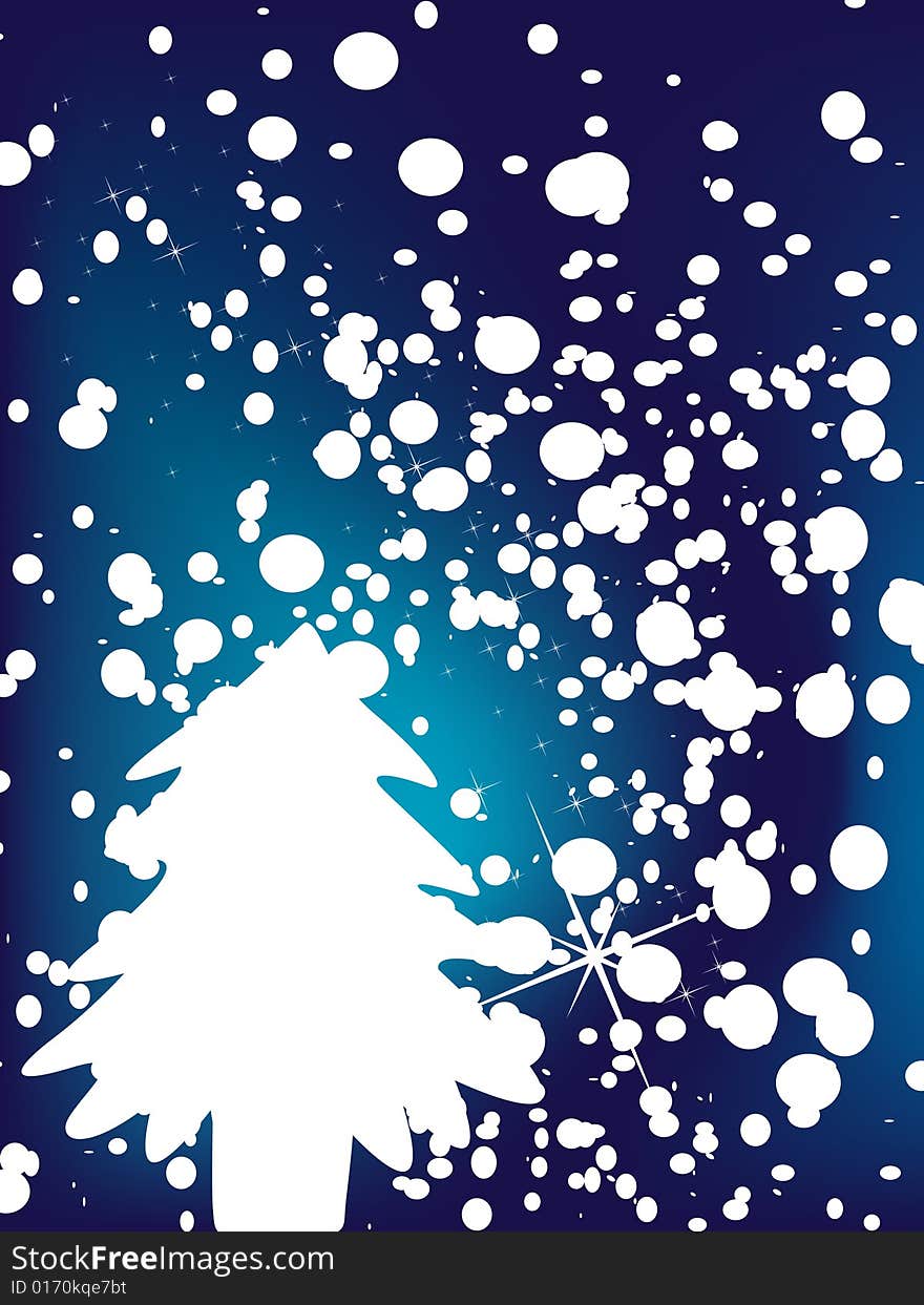 Christmas background with snowflakes and tree, vector illustration