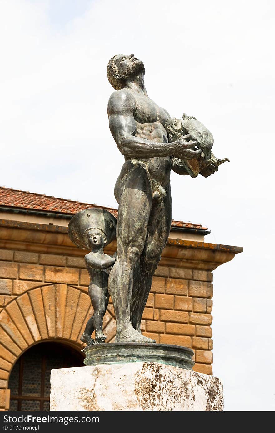 Statue of hercoles with child 1988 bronze