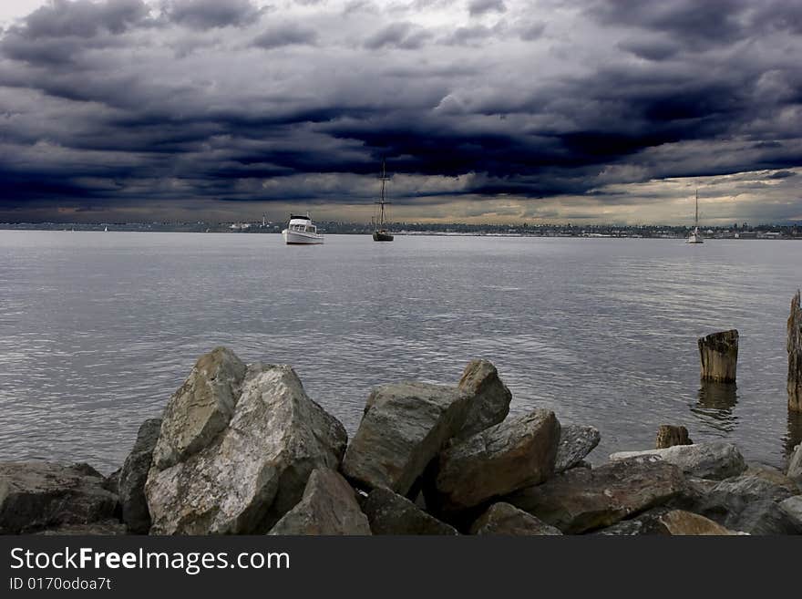 Harbor Under Threatening Skies