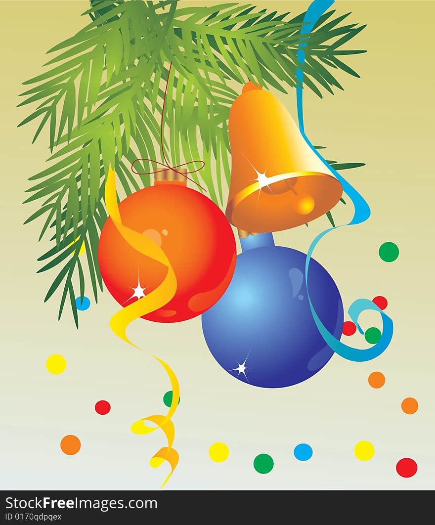 Bright celebratory ornaments on a fur-tree