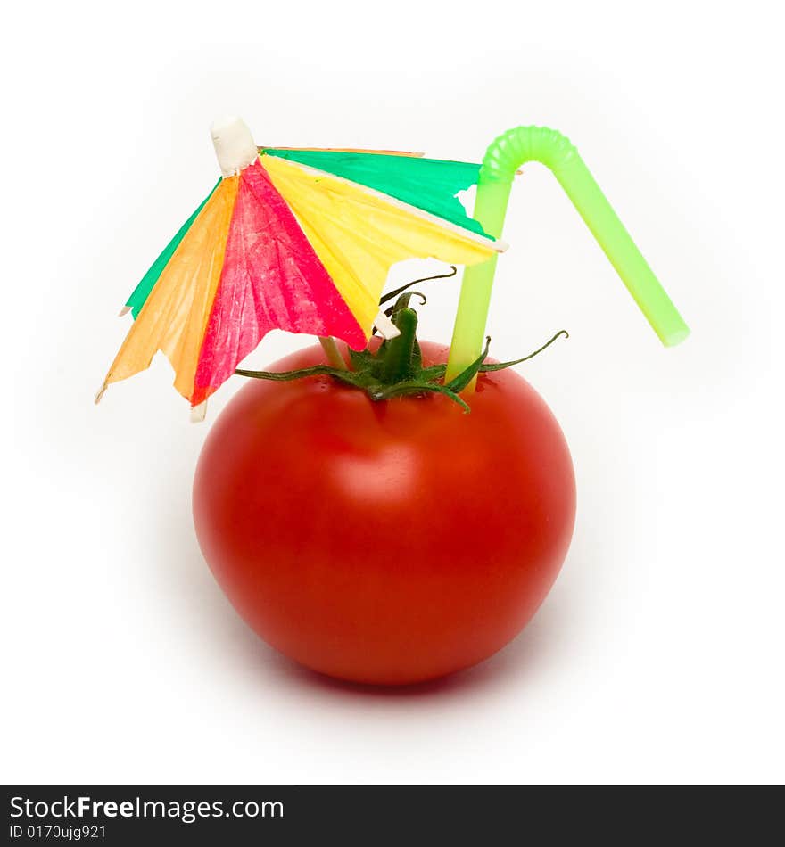 Tomato With Cocktail Umbrella.