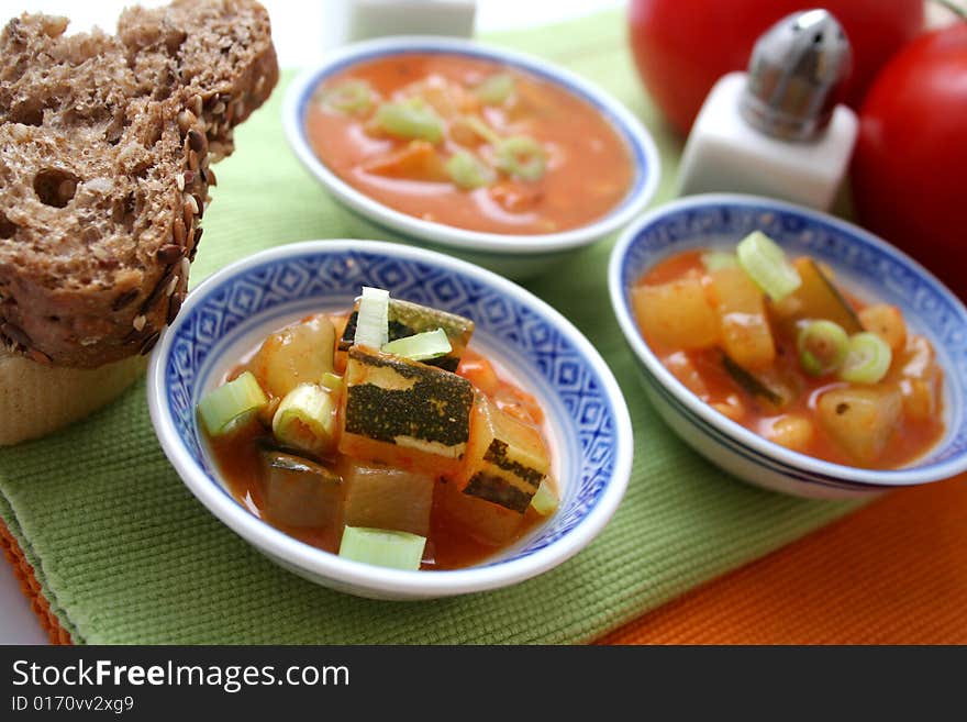 A fresh stew of tomatoes, zucchini and other vegetables. A fresh stew of tomatoes, zucchini and other vegetables