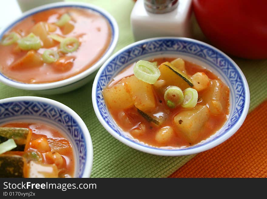 A fresh stew of tomatoes, zucchini and other vegetables. A fresh stew of tomatoes, zucchini and other vegetables