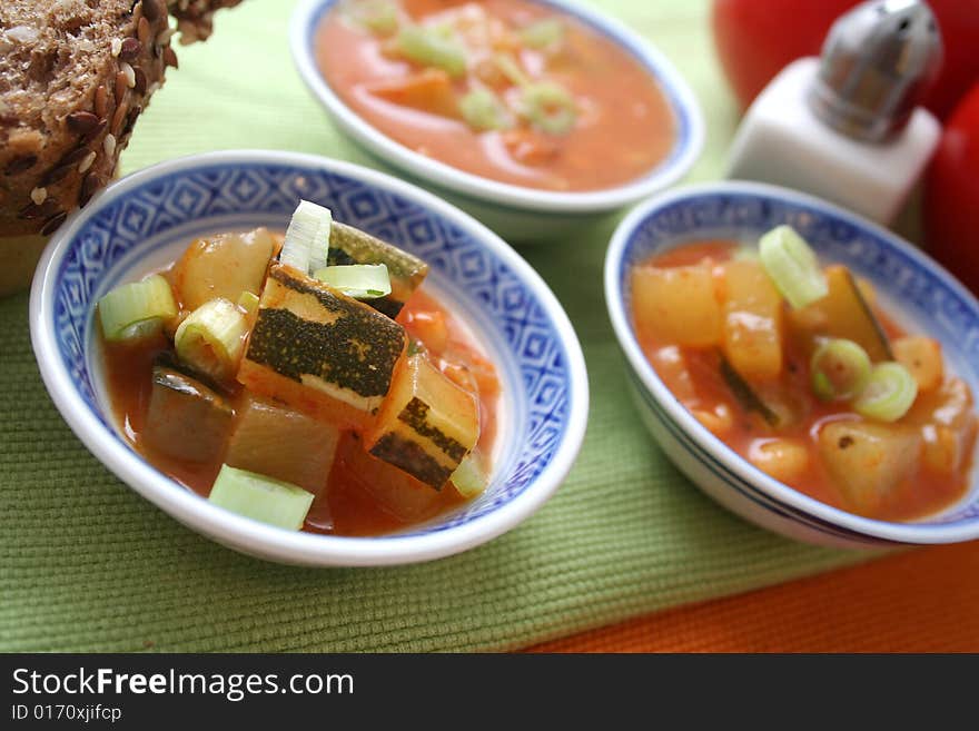 A fresh stew of tomatoes, zucchini and other vegetables. A fresh stew of tomatoes, zucchini and other vegetables