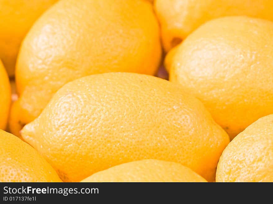 A bunch of lemons shot close up shallow depth of field