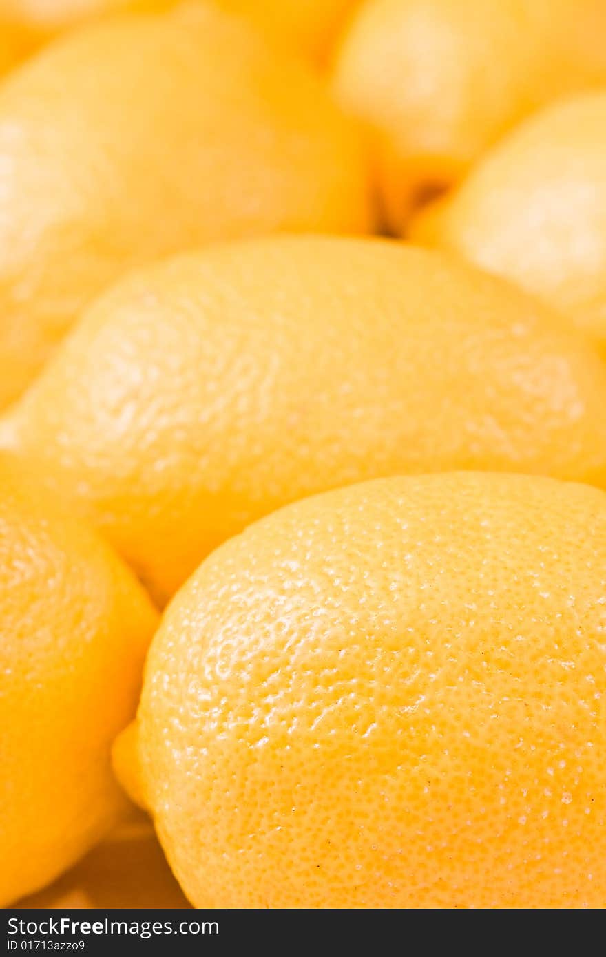 A bunch of lemons shot close up shallow depth of field