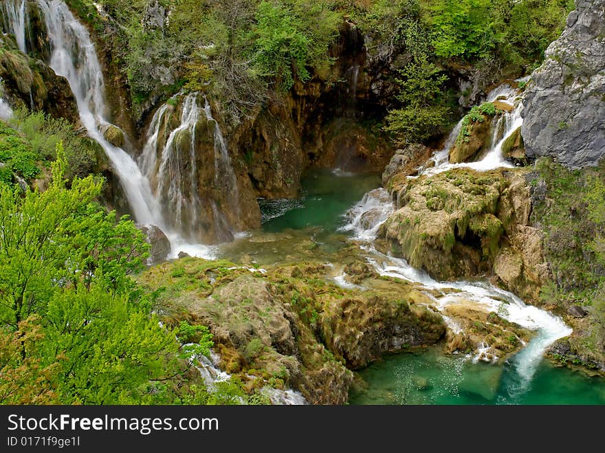 Cascade watefalls with deep blue water in plitvice lakes national park, croatia. Cascade watefalls with deep blue water in plitvice lakes national park, croatia