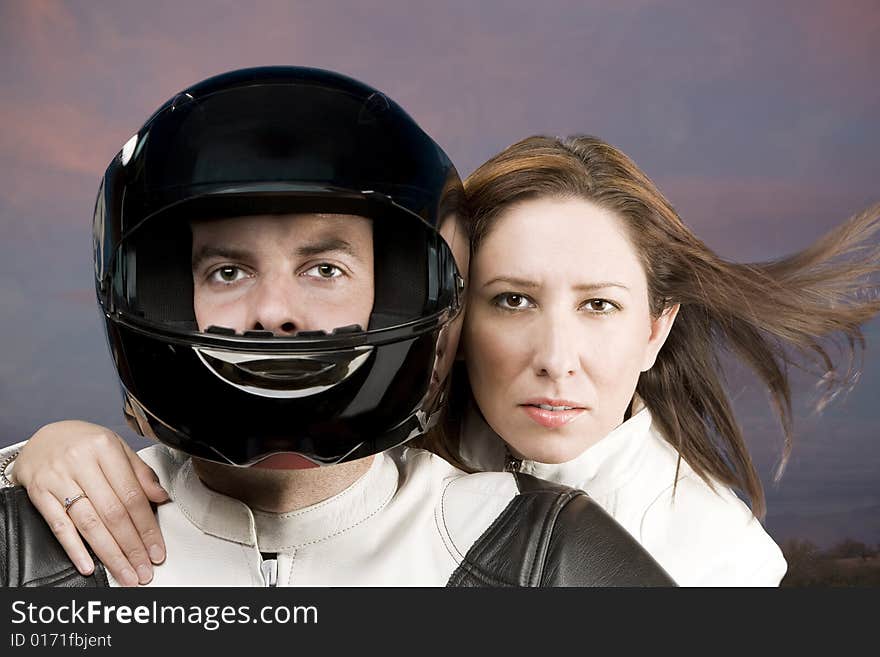 Man and woman on a motorcycle