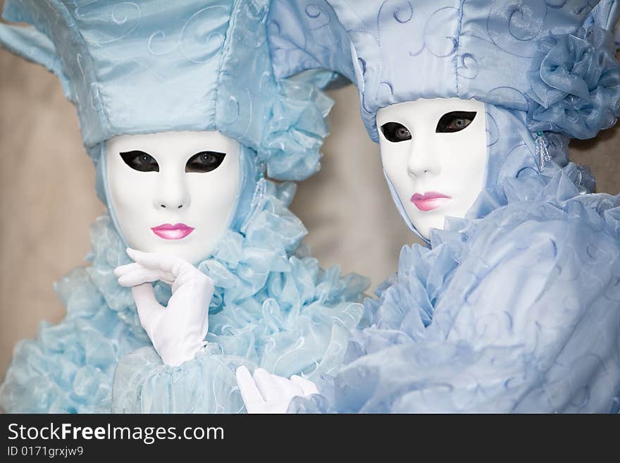 Turquoise costume at the Venice Carnival. Turquoise costume at the Venice Carnival