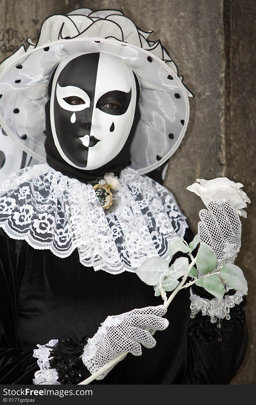 Black and white costume at the Venice Carnival. Black and white costume at the Venice Carnival