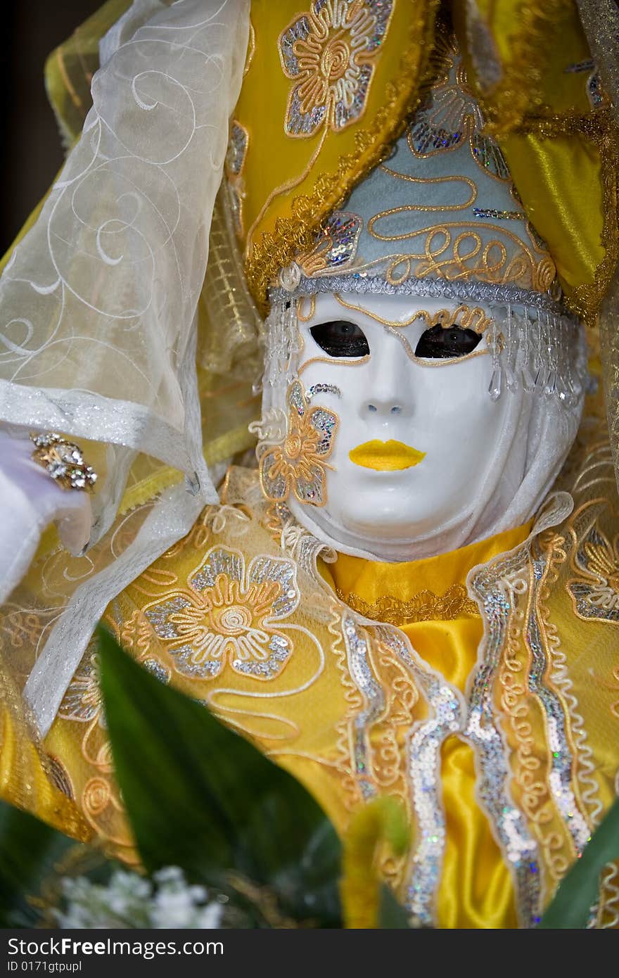 Yellow costume at the Venice Carnival. Yellow costume at the Venice Carnival