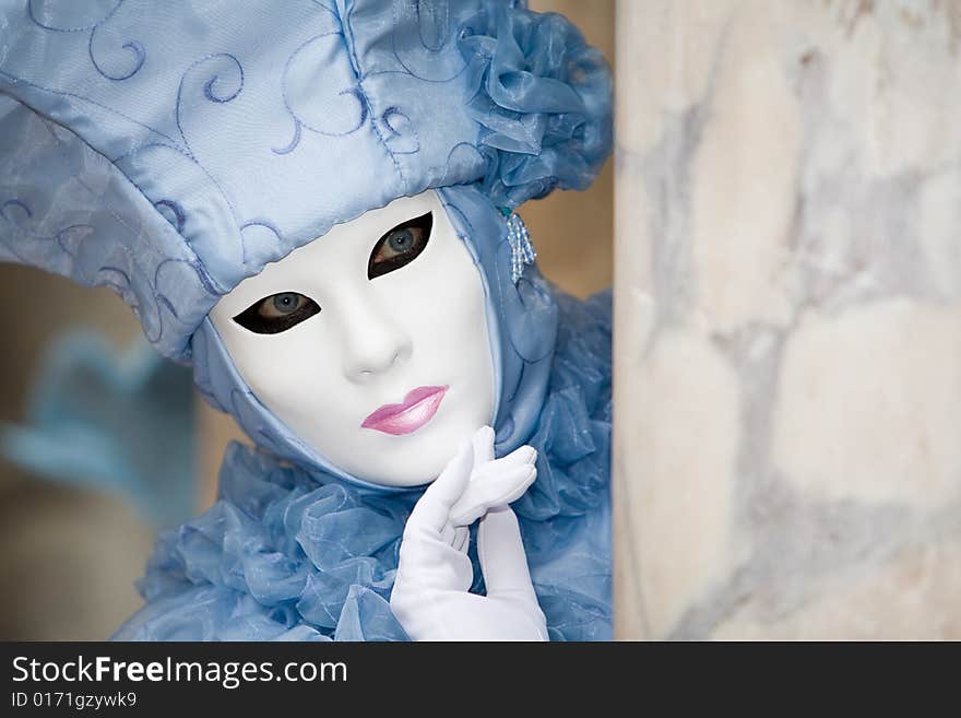 Turquoise costume at the Venice Carnival. Turquoise costume at the Venice Carnival