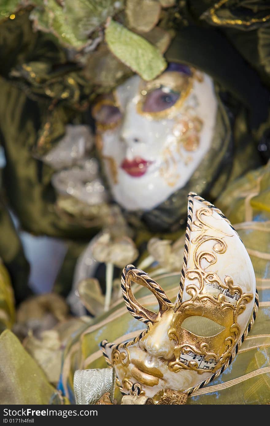 Focus on the mask at the Venice Carnival. Focus on the mask at the Venice Carnival