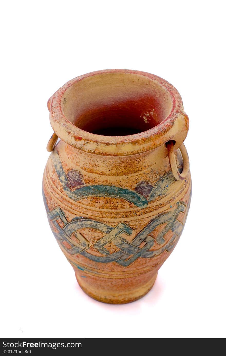 The old clay vase on the white background