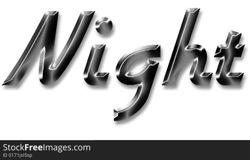 The Word Night in black text with reflections on white transparent background.