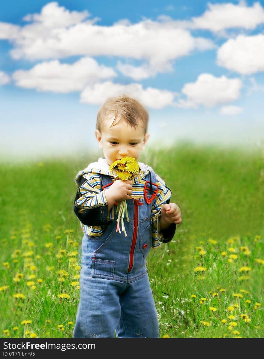 Baby boy with dandelions