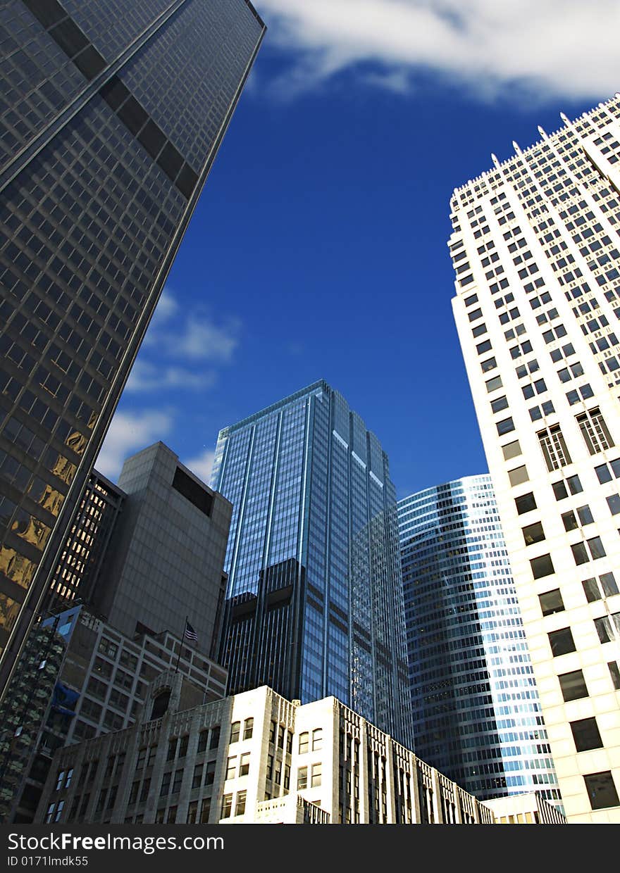 Major Metro Downtown area with skyscrapers, looking up. Major Metro Downtown area with skyscrapers, looking up.