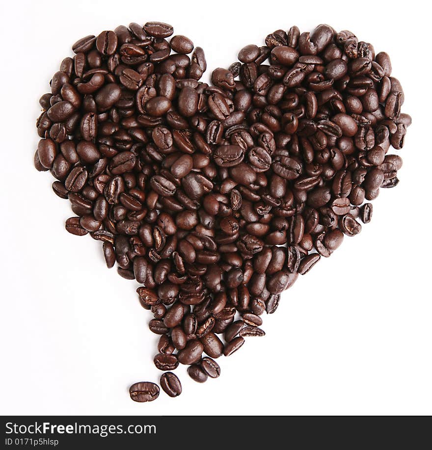 A heart made of coffee crops. Isolated on white background. A heart made of coffee crops. Isolated on white background