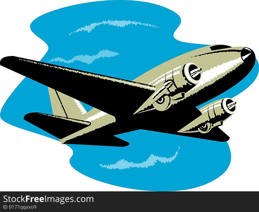 Illustration of an airplane in full flight. Illustration of an airplane in full flight