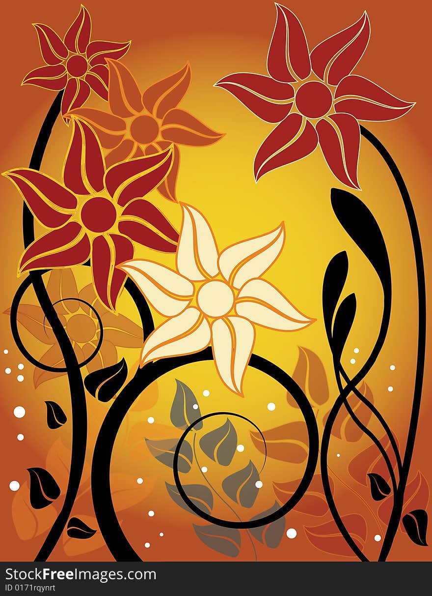 Flowers at Sunset are Featured in an Abstract Floral Illustration. Flowers at Sunset are Featured in an Abstract Floral Illustration.