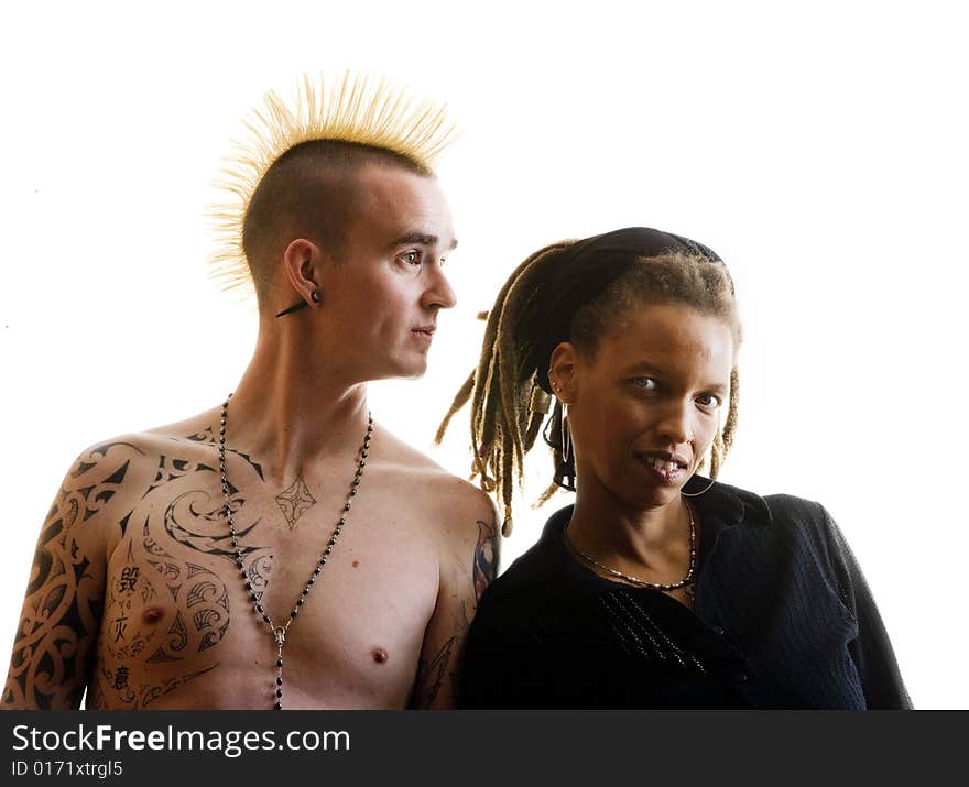 Man with Mohawk and Woman wearing Dreadlocks. Man with Mohawk and Woman wearing Dreadlocks