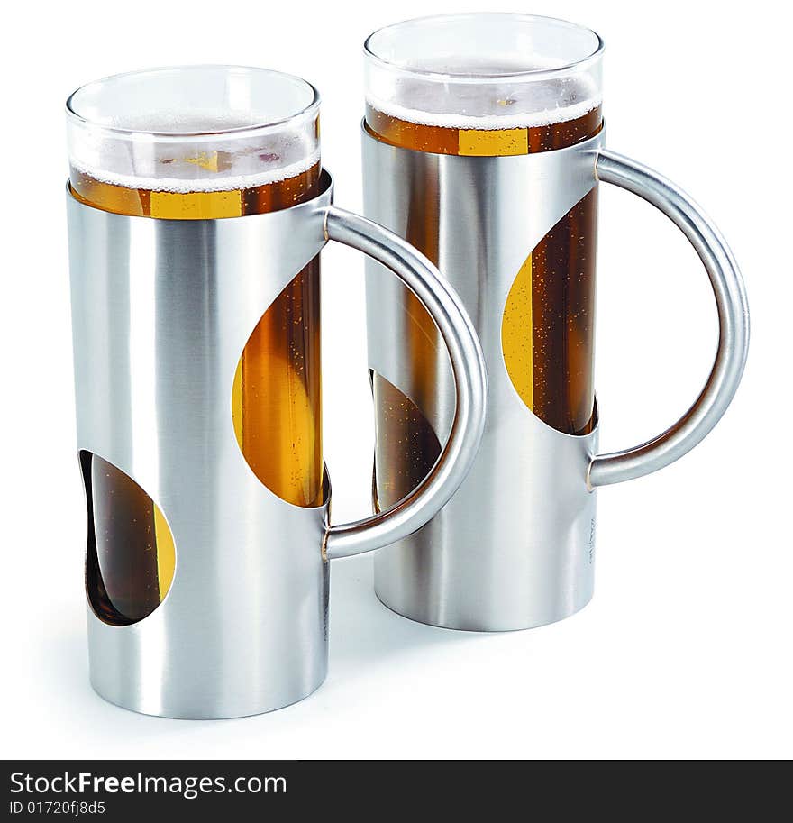 Stylish steel jars with cold bear in them